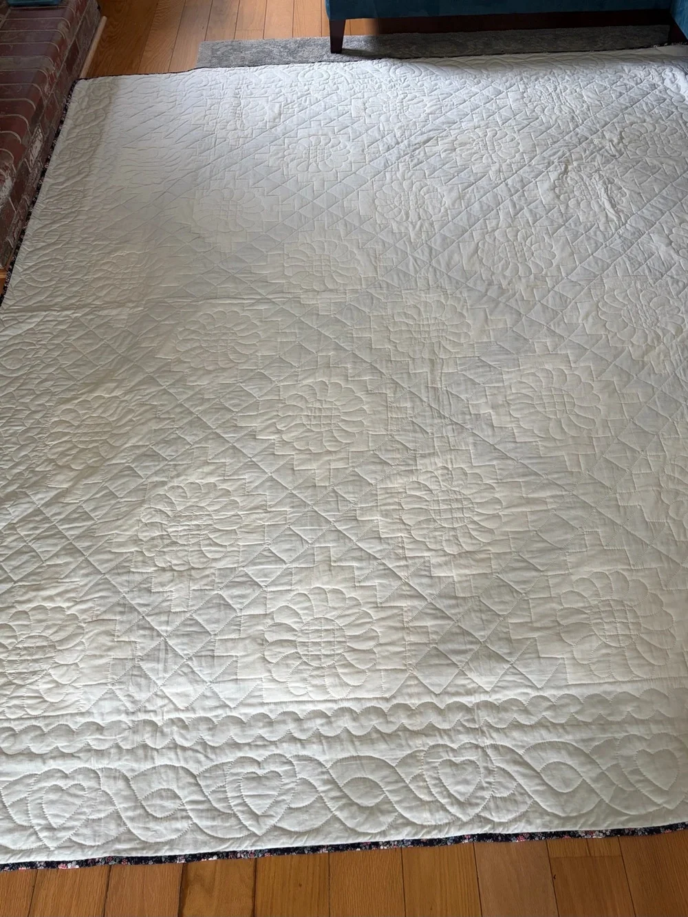 King Size Nine Patch/Irish Chain Quilt in Cream and Black Floral